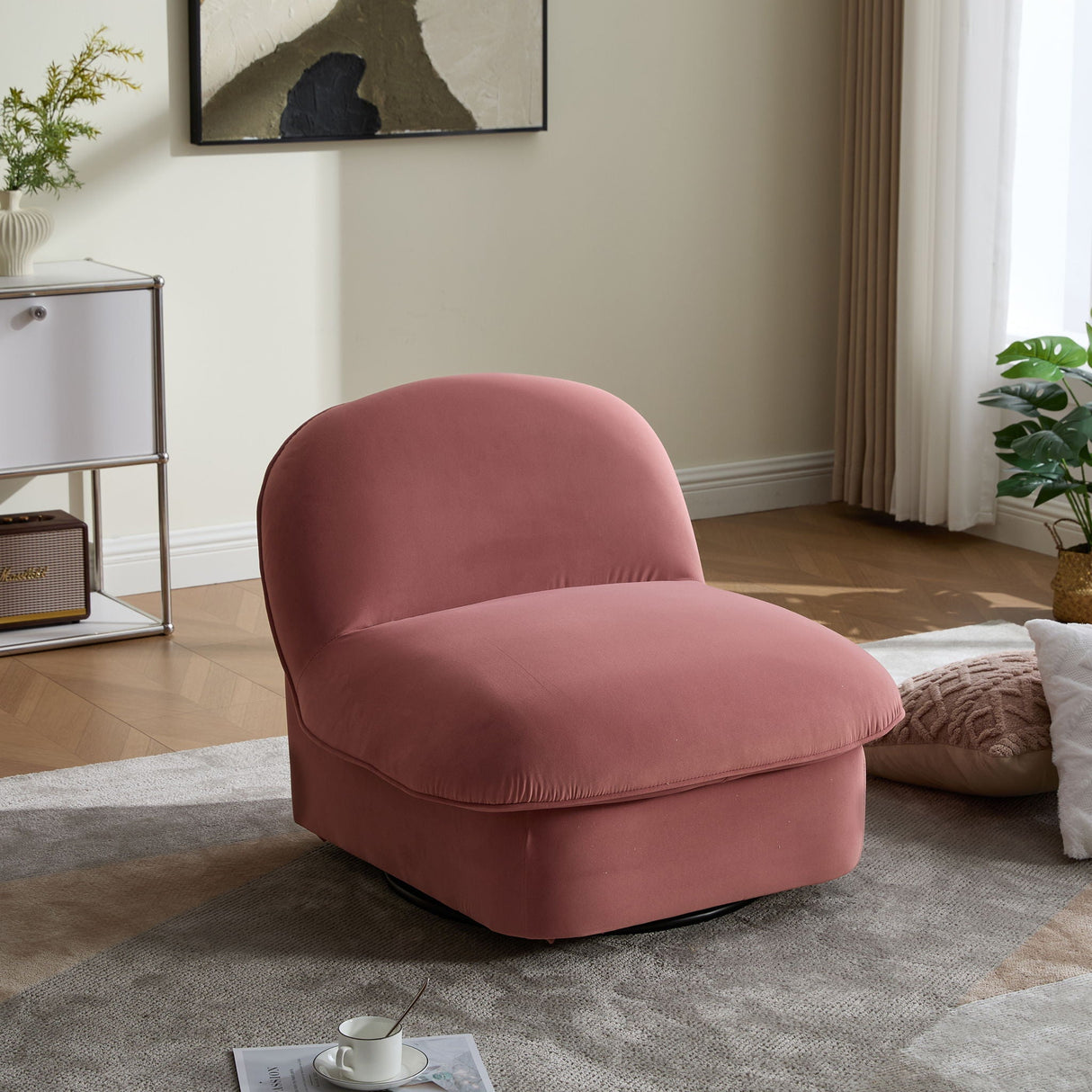 Pumpkin Shaped Swivel Accent Chair, 360 Degree Rotation for Living Room