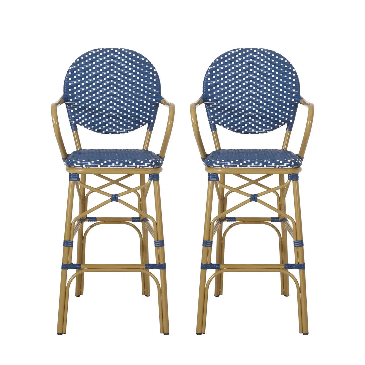 Outdoor Wicker and Aluminum French Barstools (Set of 2)