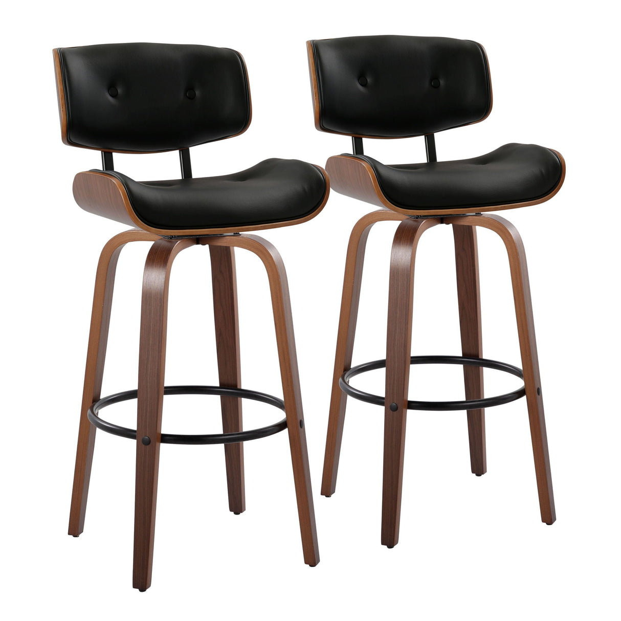 Lombardi - Mid-Century Modern Fixed Height Barstool With Swivel With Round Footrest (Set of 2) by Couch.com