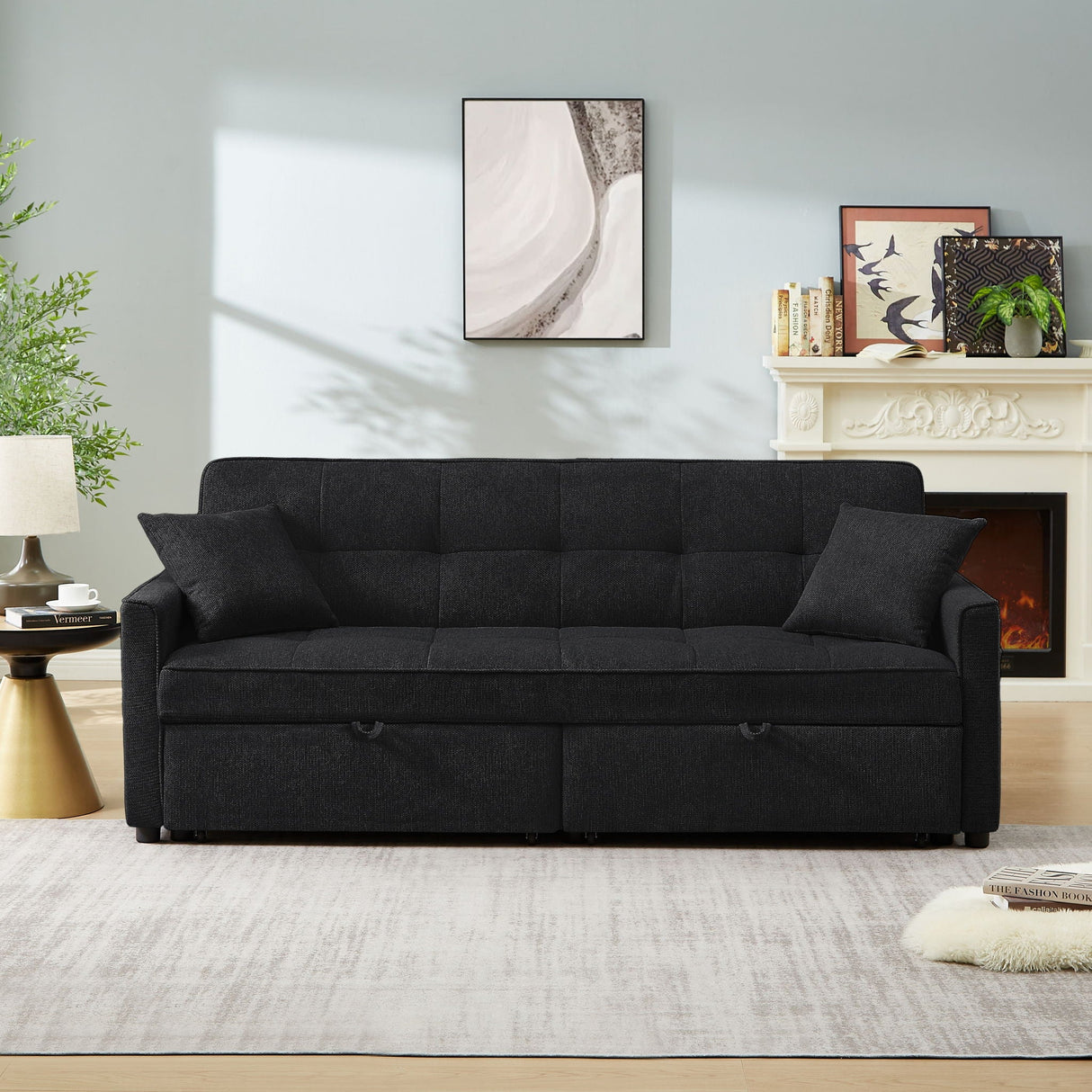 3 In 1 Convertible Sleeper Sofa Bed, Reclining Backrest, Pillows, Pockets by Couch.com