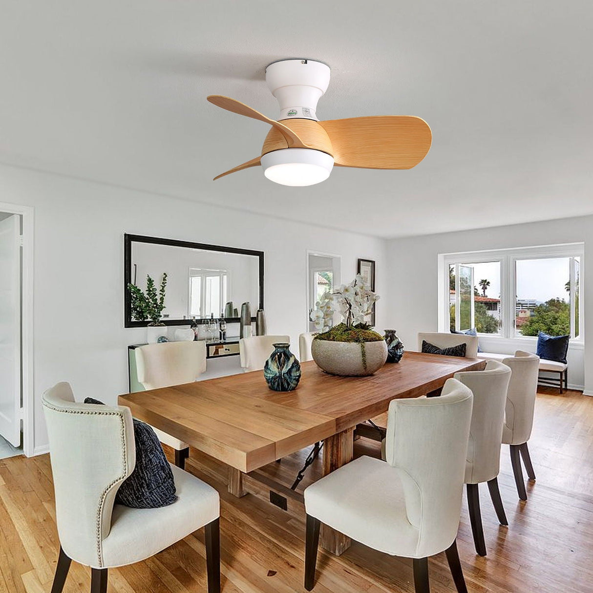 23" Bedroom Ceiling Fan With 3 Color Dimmable 3 ABS Blades Remote Control Dc Motor Black With 18W Led Light by Couch.com