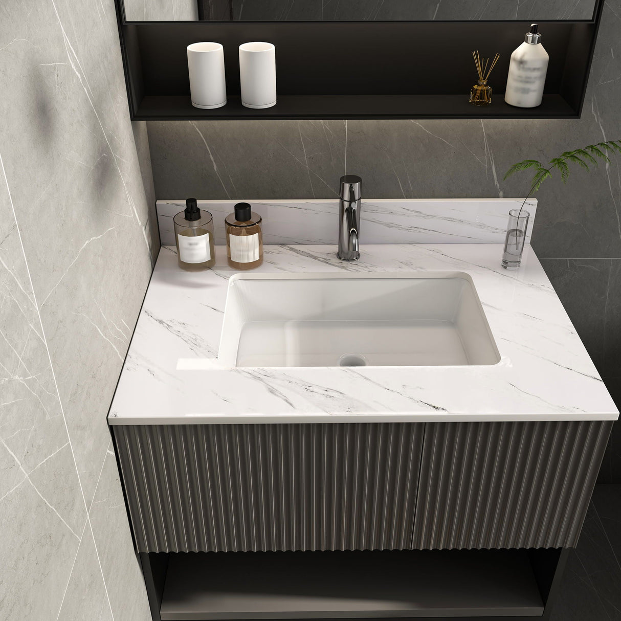 Bianco Carrara Venato Marble Vanity Top With Pre Drilled Faucet Hole And Undermount Sink by Couch.com