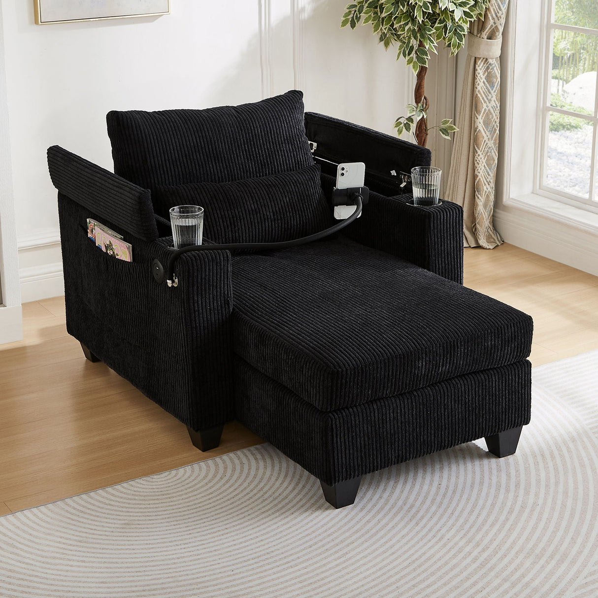 Convertible Chaise Lounge Sofa Chair With USB Ports, Cup Holders, Phone Holder And Storage by Couch.com