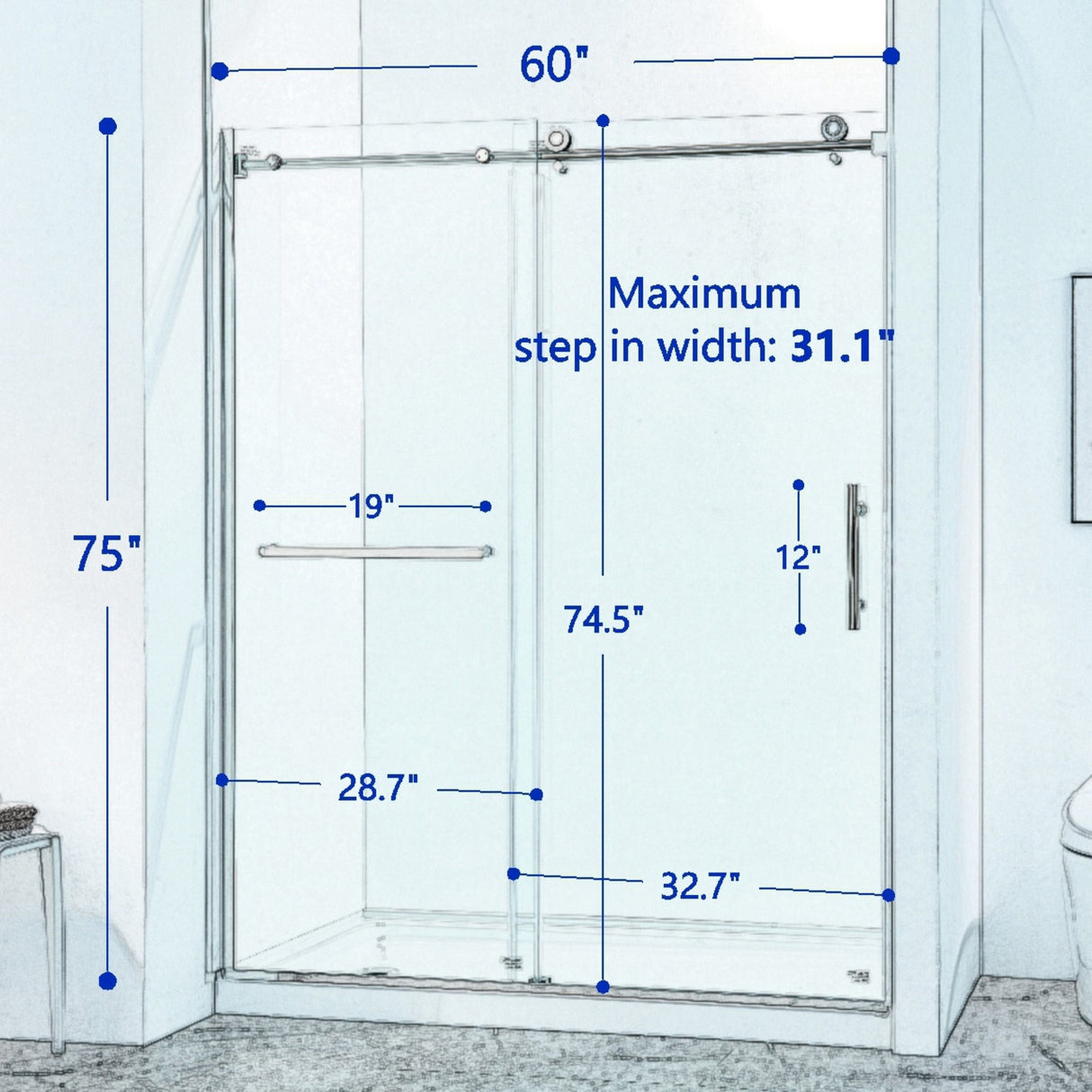 Semi-Frame Single Sliding Shower Door, 304 Stainless Steel, 5 / 16" (8Mm) Thick Sgcc Tempered Clear Glass by Couch.com