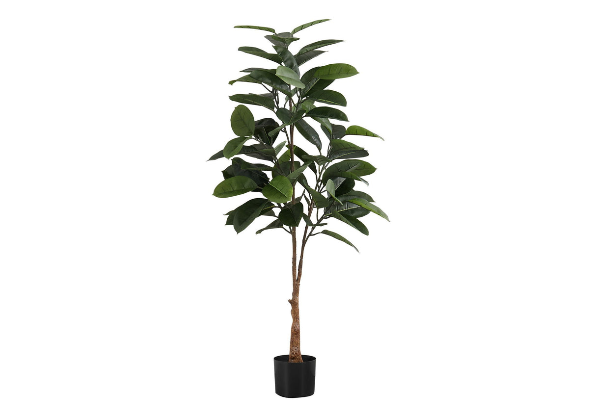52" Tall, Artificial Plant, Rubber Tree, Indoor, Faux, Fake, Floor, Greenery, Potted, Real Touch, Decorative - Green / Black by Couch.com