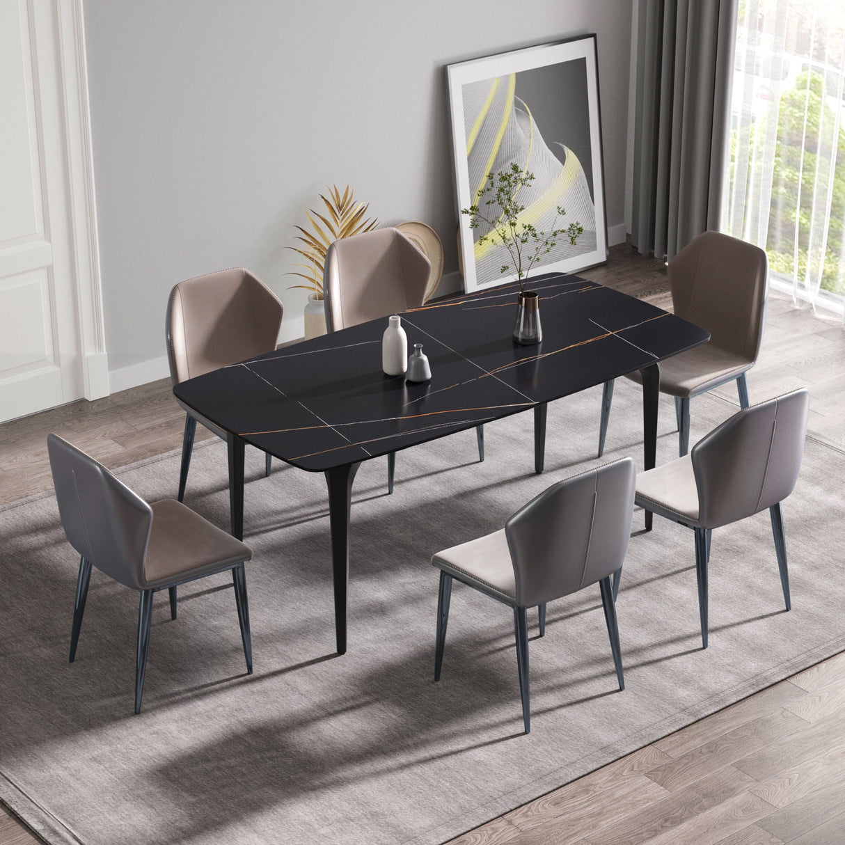 70.87" Modern Artificial Stone Curved Metal Leg Dining Table, Can Accommodate 6-8 People by Couch.com