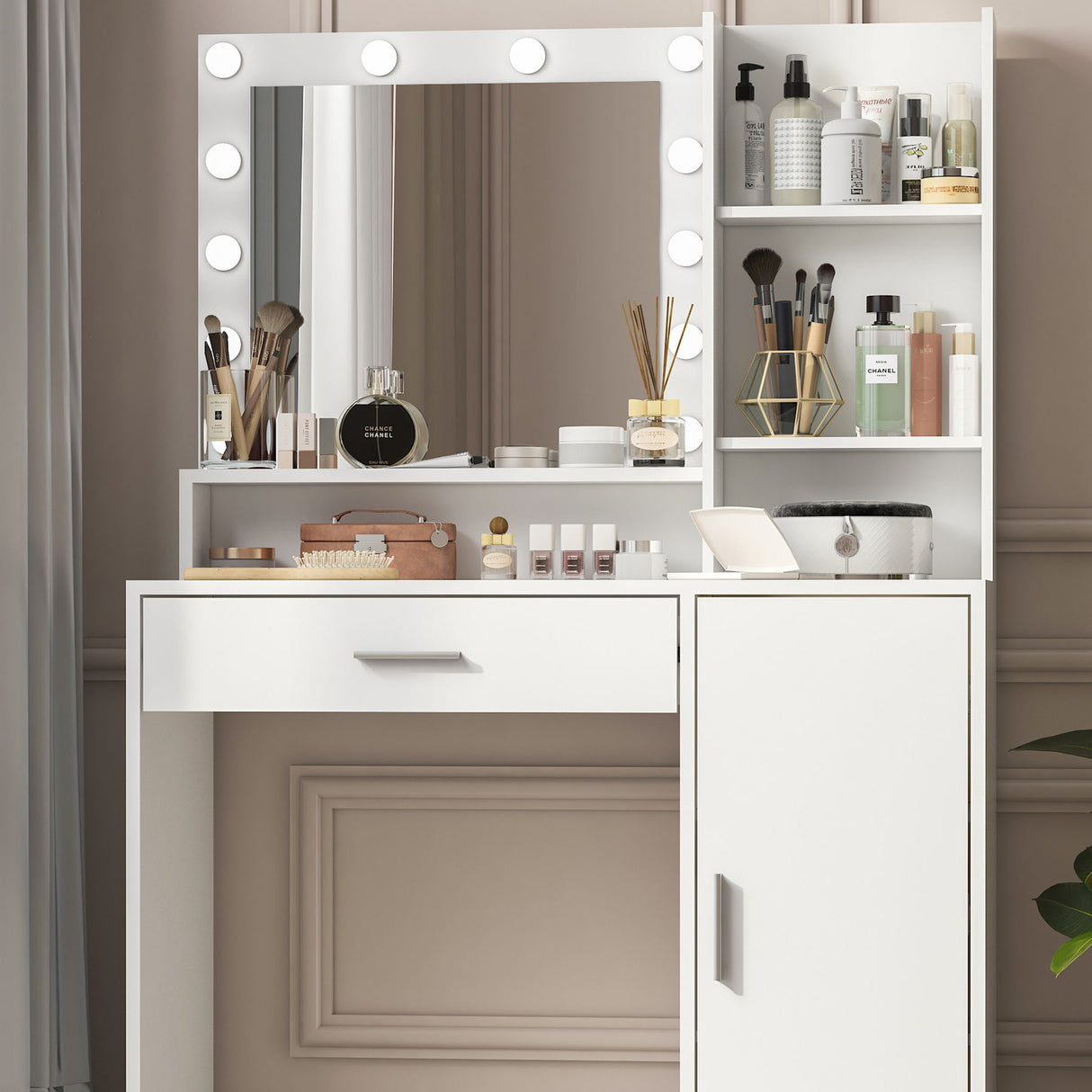 Vanity Desk With Mirror & Light, Large Drawer Three Level Storage Dresser, 3 Lighting Modes Adjustable Brightness, Bedroom Dressing Table by Couch.com