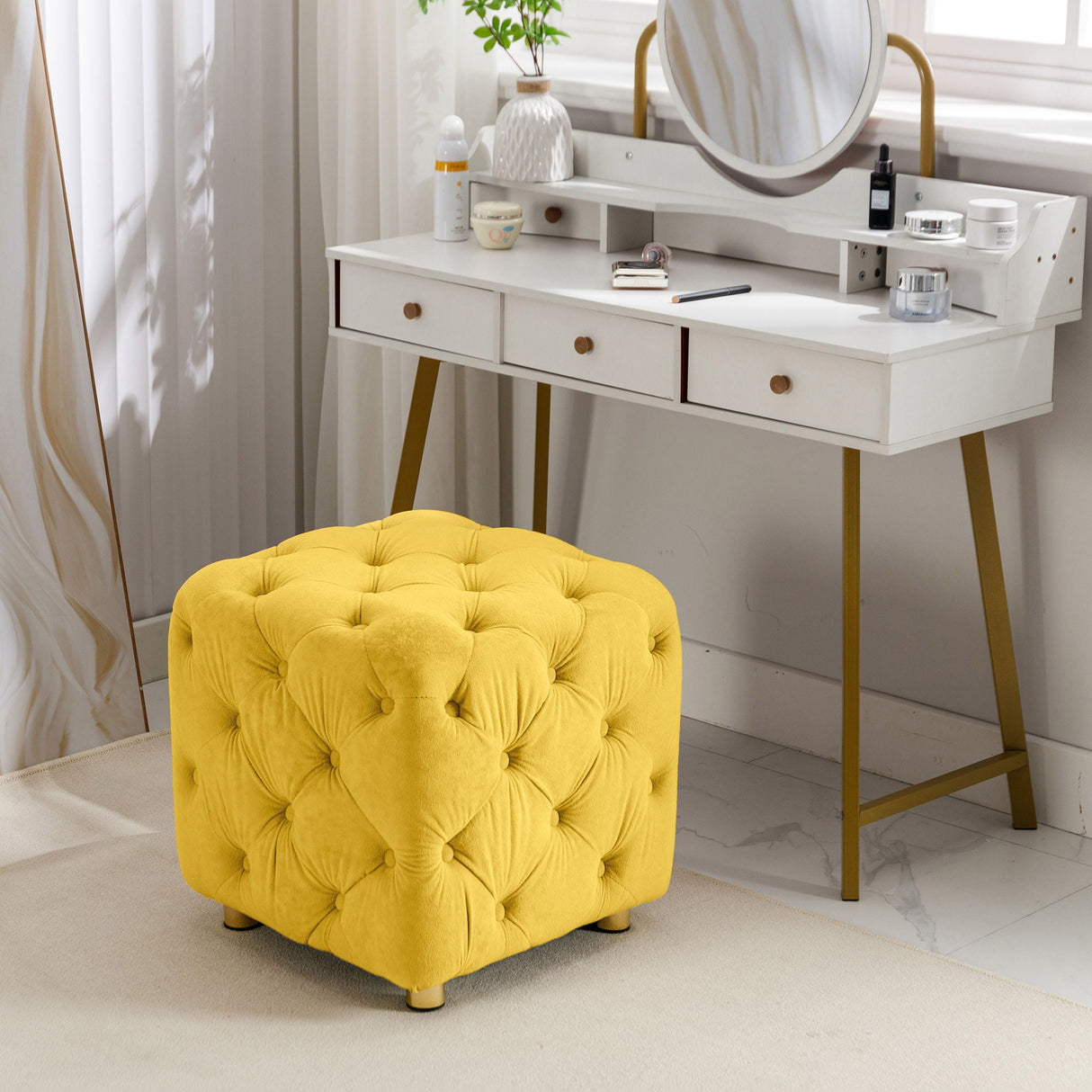 Modern Velvet Upholstered Ottoman, Exquisite Small End Table, Soft Foot Stool, Dressing Makeup Chair, Comfortable Seat For Living Room, Bedroom, Entrance by Couch.com