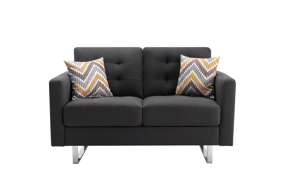 Victoria - Linen Fabric Loveseat With Metal Legs, Side Pockets, And Pillows by Couch.com