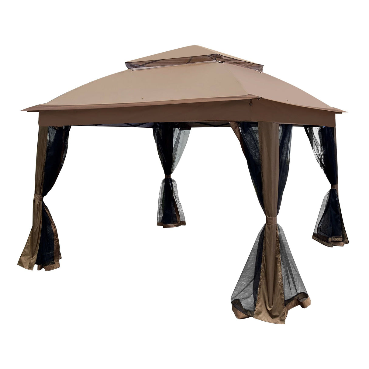 Outdoor 11X 11Ft Pop Up Gazebo Canopy With Removable Zipper Netting, 2 Tier Soft Top Event Tent, Suitable For Patio Backyard Garden Camping Area With 4 Sandbags - Brown by Couch.com