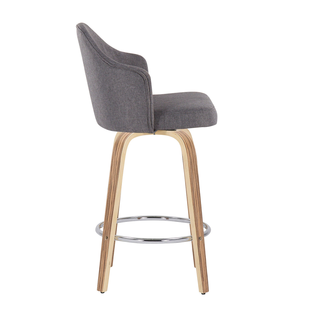 Ahoy - Mid-Century Modern Fixed Height Counter Stool With Zebra Legs / Round Chrome Footrest (Set of 2) - Gray by Couch.com