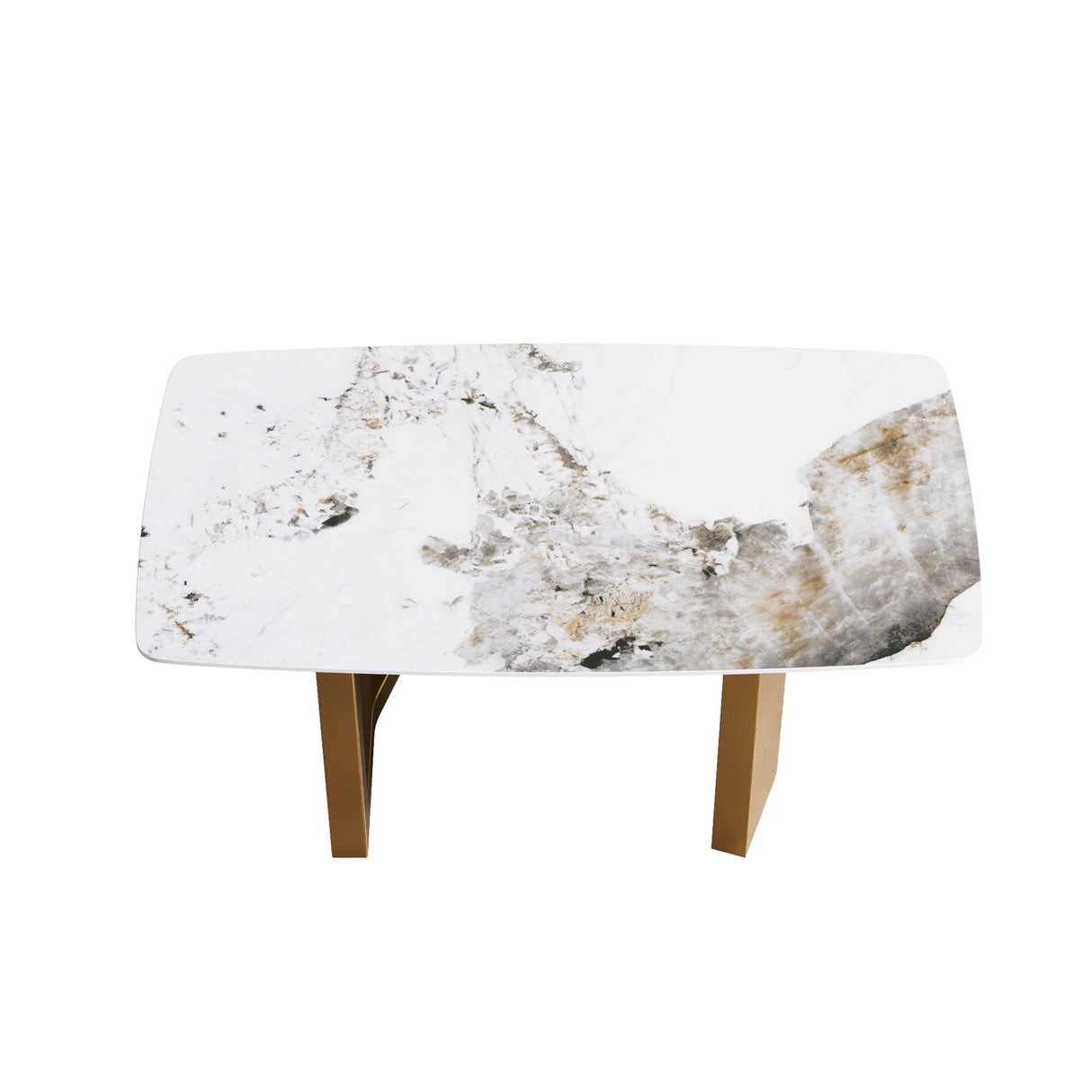 63" Artificial Stone Pandora White Curved Golden Metal Leg Dining Table, 6 People - Antique White / Gold by Couch.com