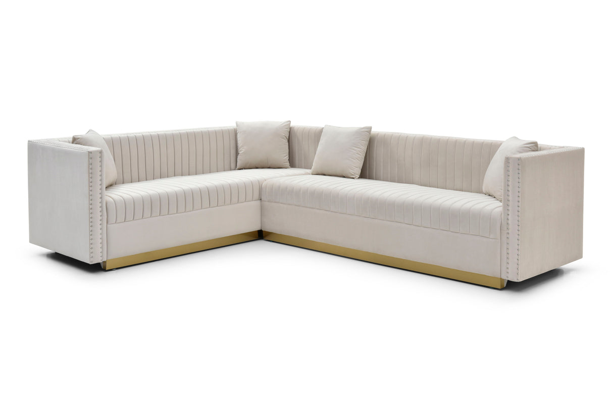 Contemporary Vertical Channel Tufted Velvet Sectional Sofa For Living Room With 4 Pillows by Couch.com