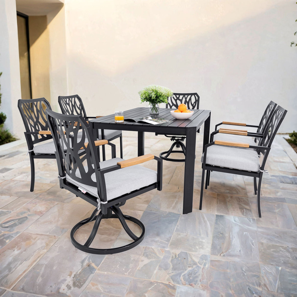 Outdoor Patio Furniture Dining Set With Sunbrella Fabric, Rectangular Table With Umbrella Hole by Couch.com