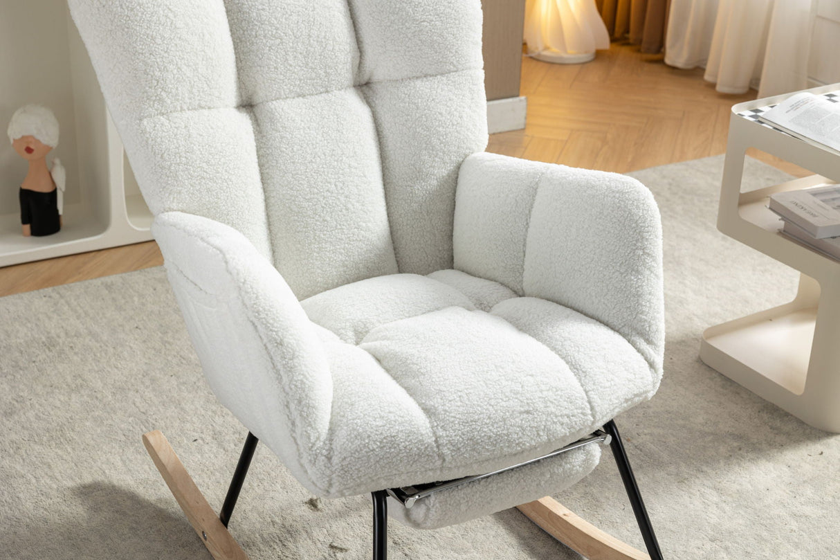 Teddy Fabric Rocking Chair With Adjustable Footrest - Ivory by Couch.com