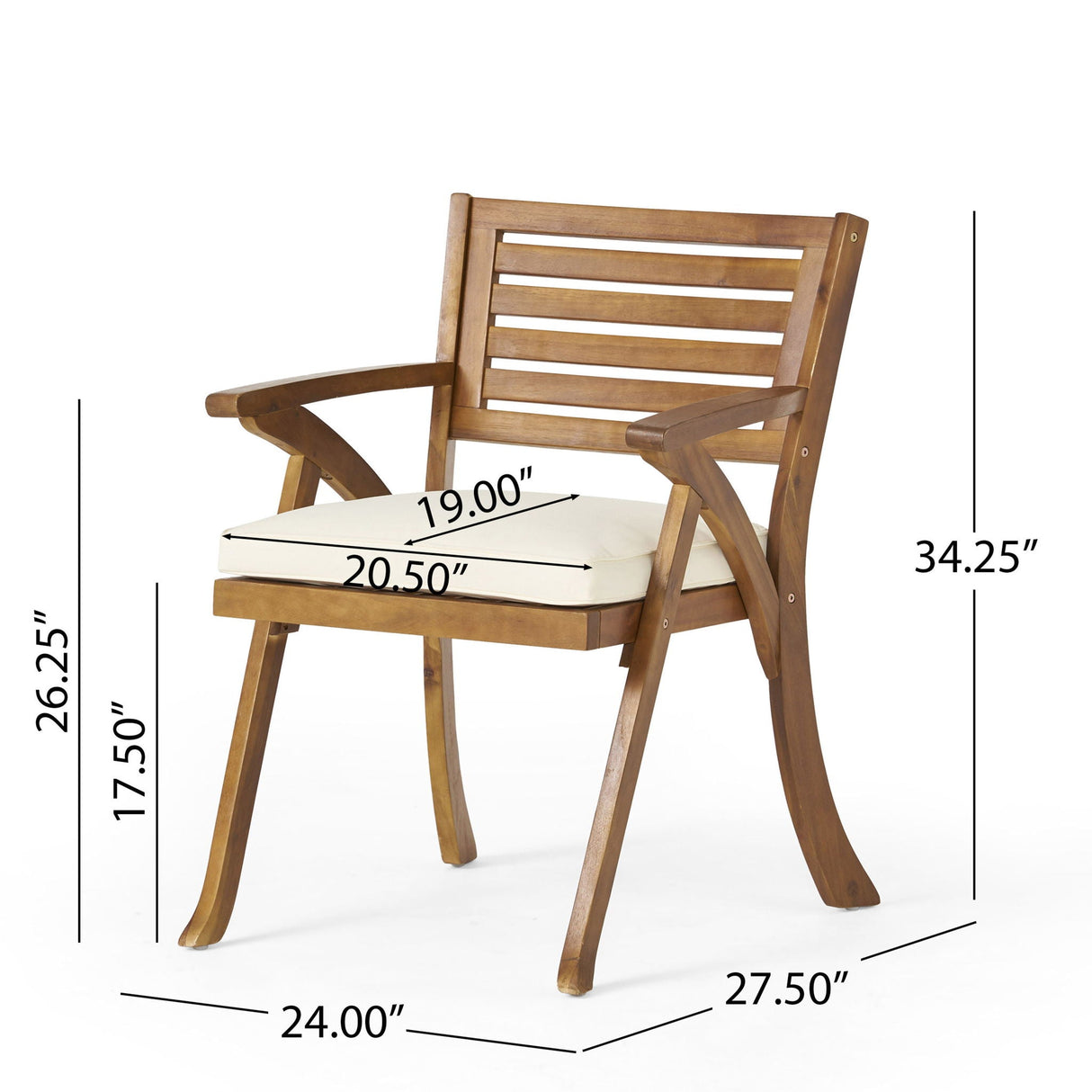 Dining Chair With Water Resistant Cushion - Teak by Couch.com