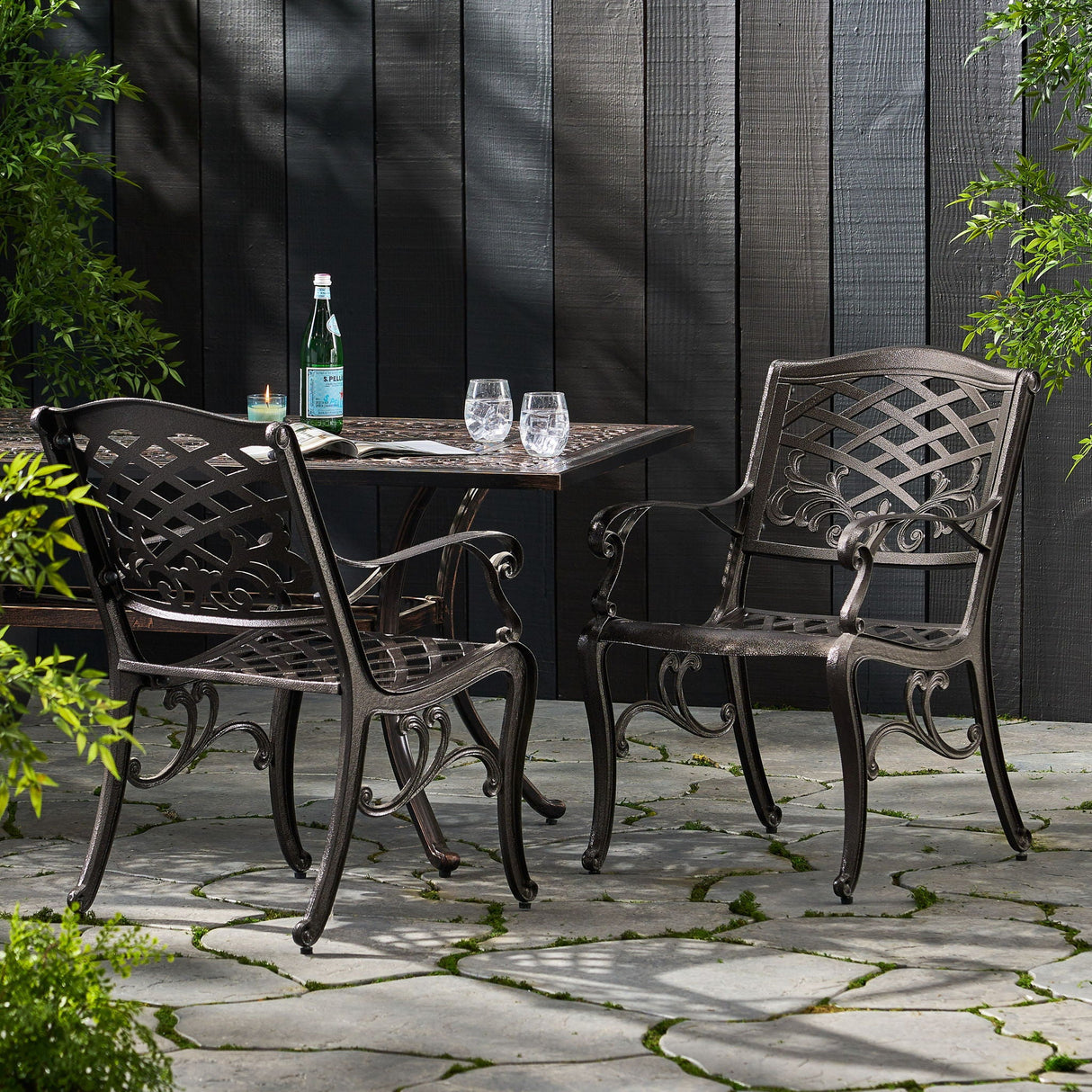 Luminea - Outdoor Aluminum Dining Chair With Scroll Design, Lattice Pattern And Cabriole Legs - Bronze by Couch.com