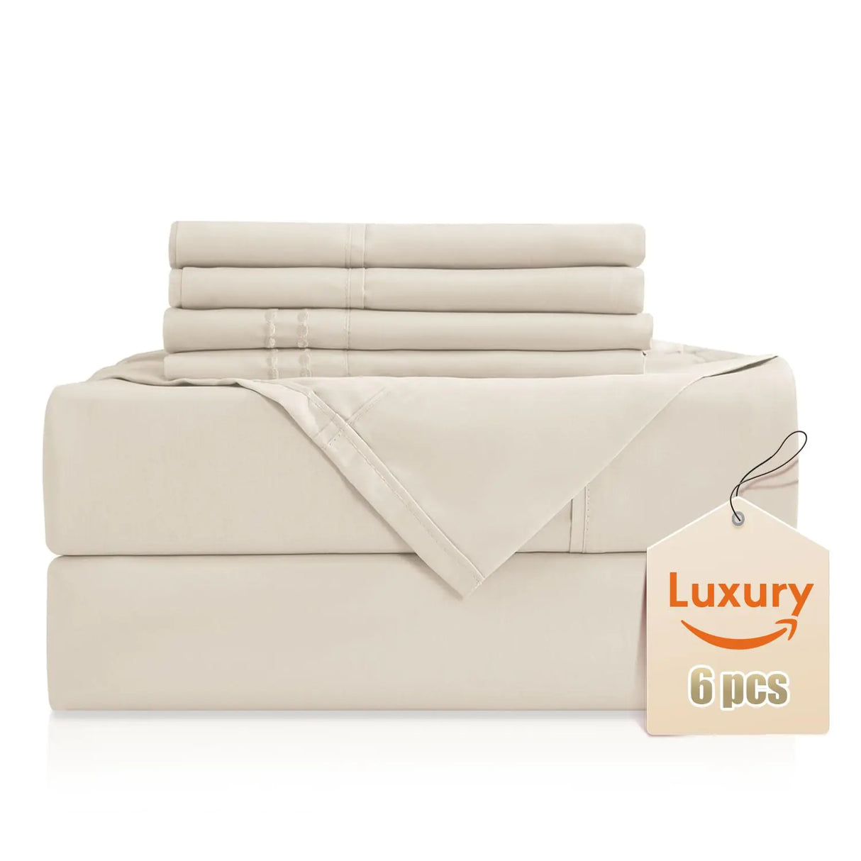 Luxury Silky Soft Bed Sheet Set 6 PieceKing Size Fits 16 inch Deep Pocket Mattresses Wrinkle Free & Breathable Cooling Ivory Cream Bedding Sheets (Fitted Sheet Flat Sheet Pillowcases)