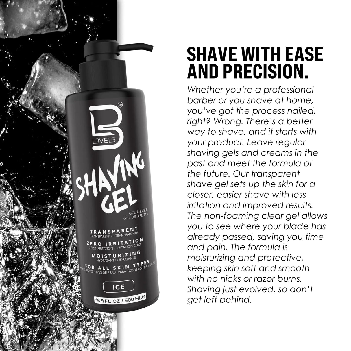 Level 3 Shaving Gel - Straight Razor Shave Gel - Non-Irritating - Refreshing Smell L3 - No Hot Towel Necessary - Level Three Razor Gel Ice 16.9 Fl Oz (Pack of 1)
