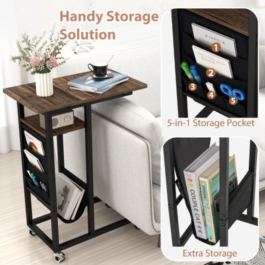 C-shaped End Table with Charging Station and Retractable Tabletop-Coffee