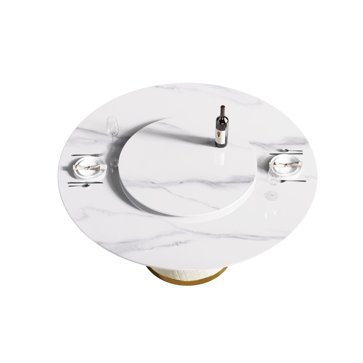 Modern Artificial Stone Round Carbon Steel Base Dining Table Stone Turntable by Couch.com