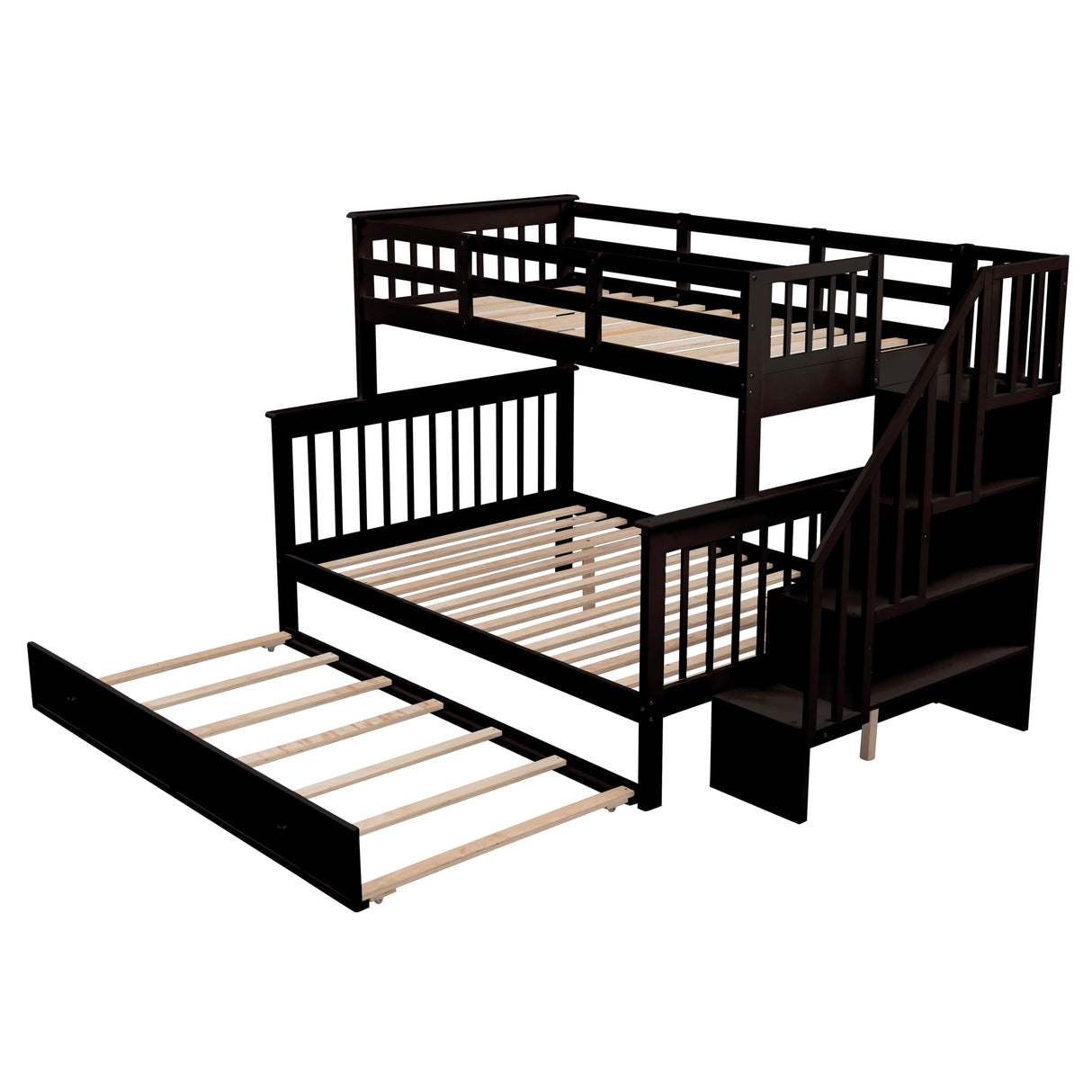 Bunk Bed With Twin Size Trundle, Storage And Guard Rail For Bedroom by Couch.com