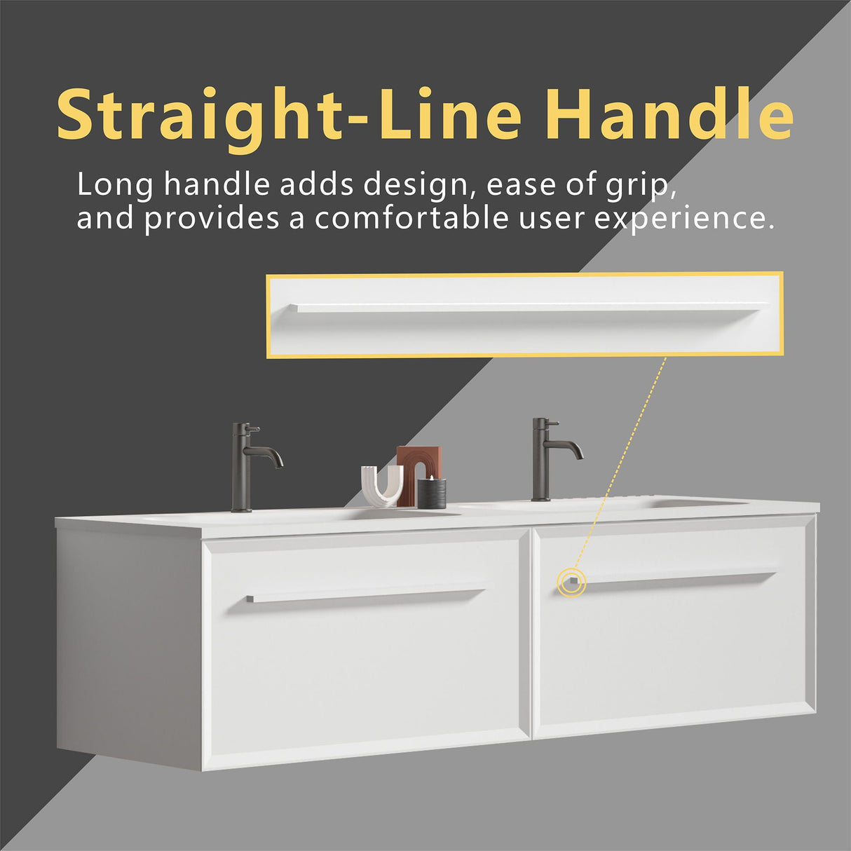 U052-Nevia60W-206 Nevia Bathroom Vanity With Automatic LED Drawer Light, Wall Mounted Bathroom Vanity With Integrated Solid Surface Sink, Without Drain - Snow White by Couch.com