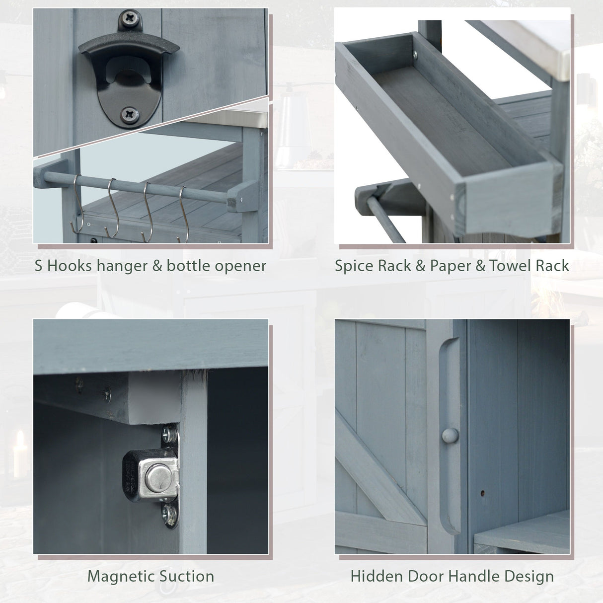 K&K Outdoor Kitchen Island, Rolling Bar Cart & Storage Cabinet