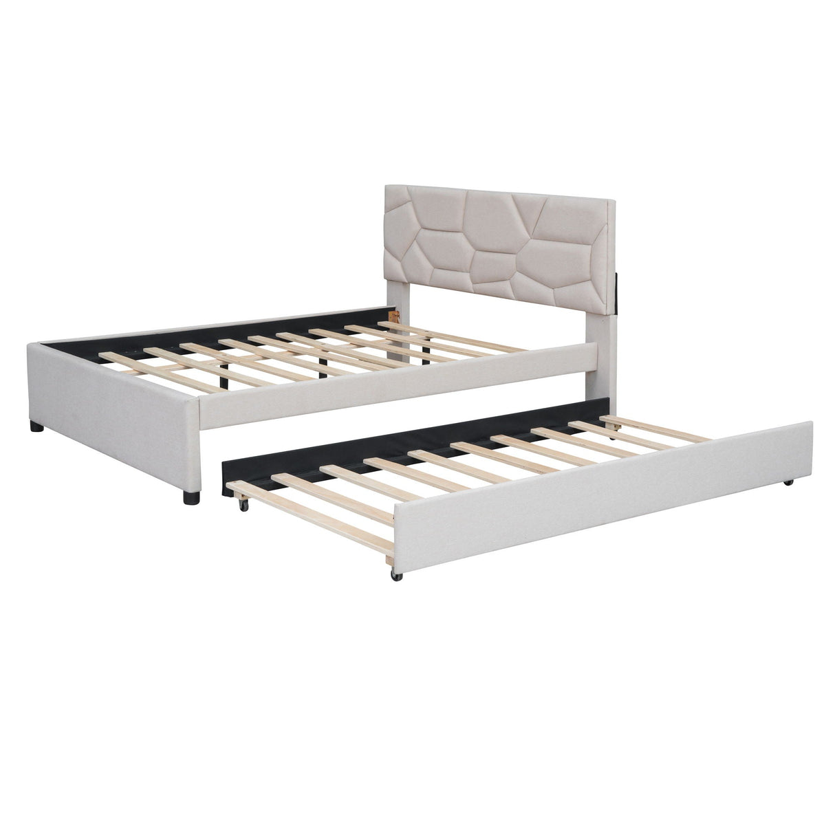 Upholstered Platform Bed With Brick Pattern Headboard And Twin Long Size Trundle by Couch.com