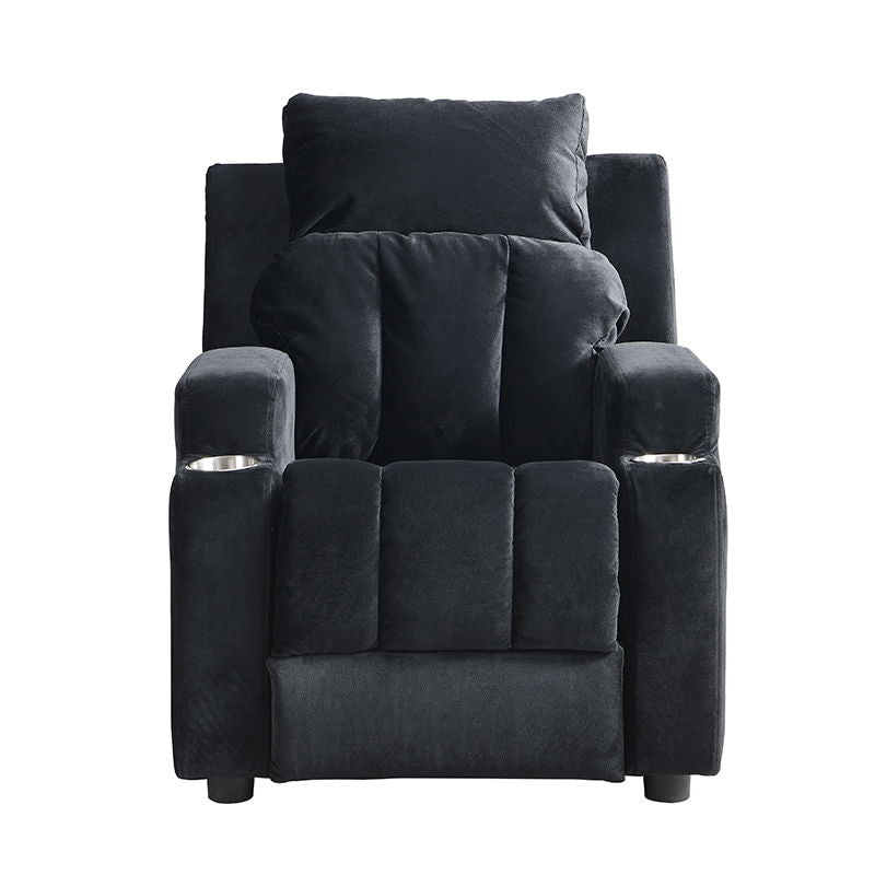 Kids Recliner Chair, Kids Upholstered Couch With One Cup Holder, Toddlers Recliner With Headrest And Footrest - Black by Couch.com