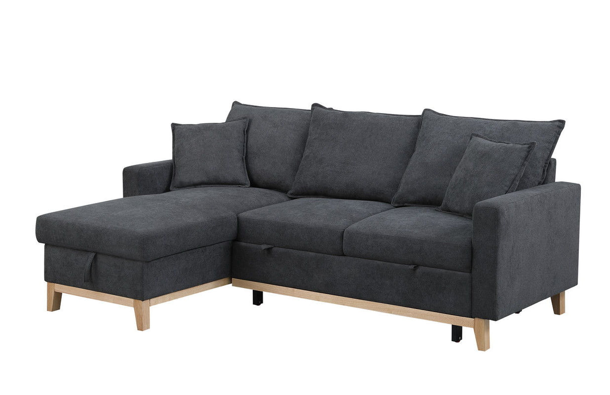 Colton - Woven Reversible Sleeper Sectional Sofa With Storage Chaise - Dark Gray by Couch.com