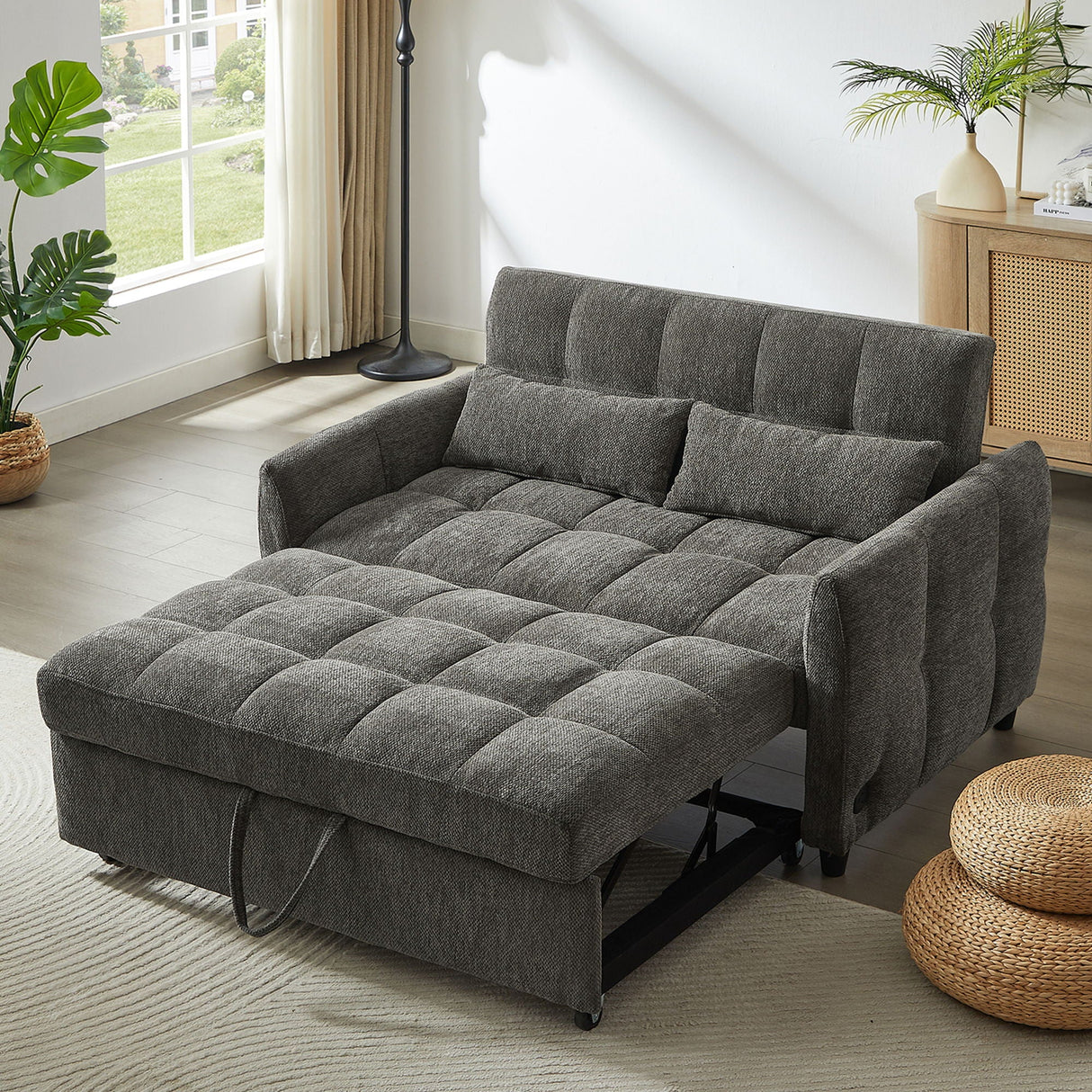 Loveseat Sofa Pull-Out Bed With Adjustable Backrest, 3 USB Ports And 2 Lumbar Pillows For Living Room by Couch.com