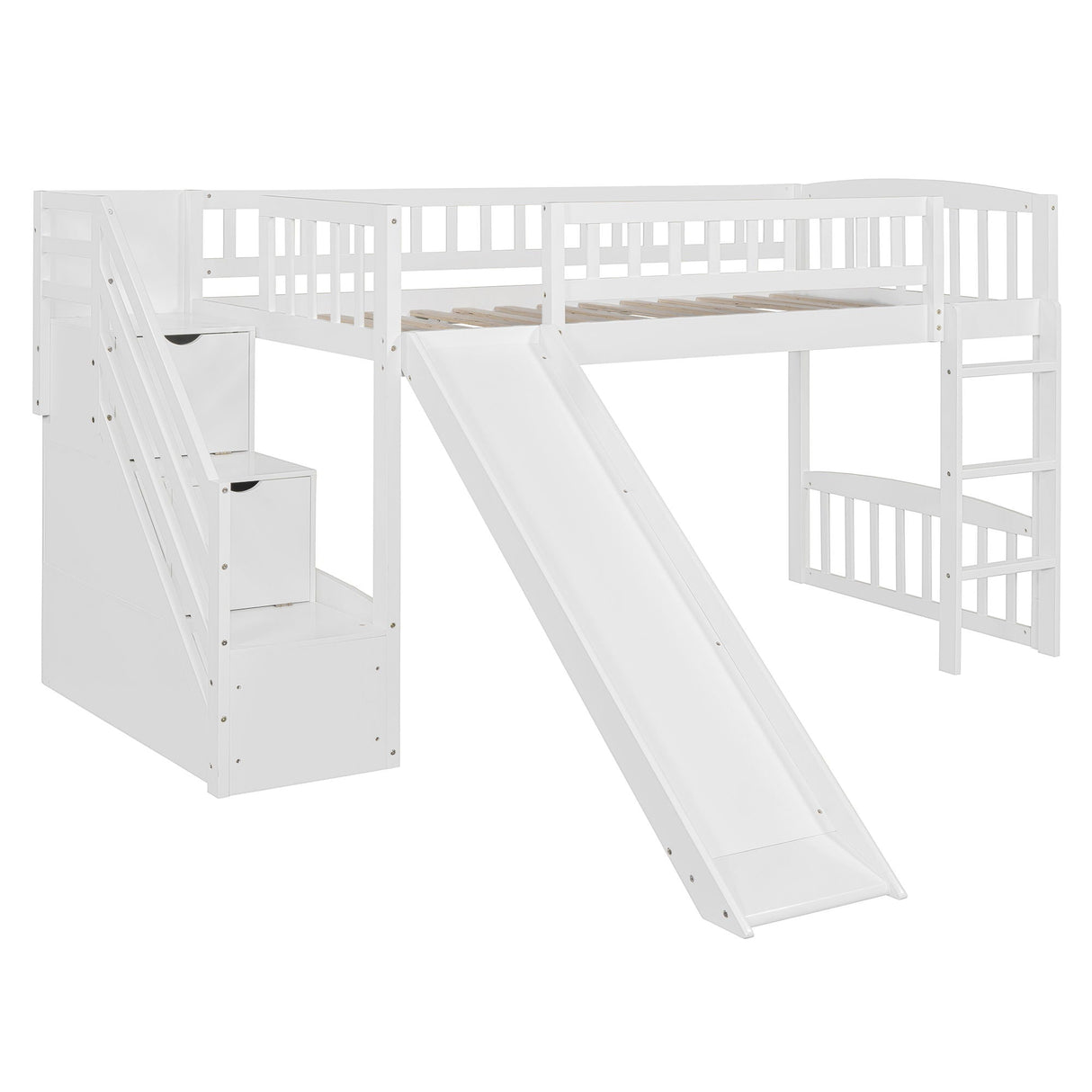 Loft Stairway Bed With 2 Drawers, Convertible Ladder And Slide by Couch.com