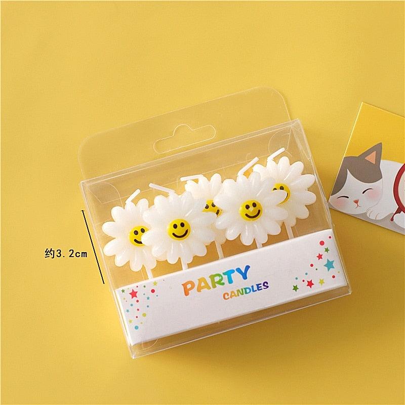 Cake Topper Bear Candles Cartoon Smiley Face Birthday Insert Creative Party Cake Handmade Smiley Daisy Flower Cake Toppers For Birthday Party