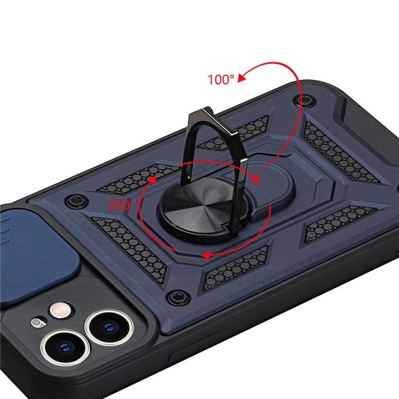 Camera Protection Shockproof Armor Case For iPhone 12 13 14 Pro Max Cover Men Cool Woman Camera Cover And Stand Sliding Lens Protection Rotating Ring Mount Shock Resistant Shockproof Protective Bumper