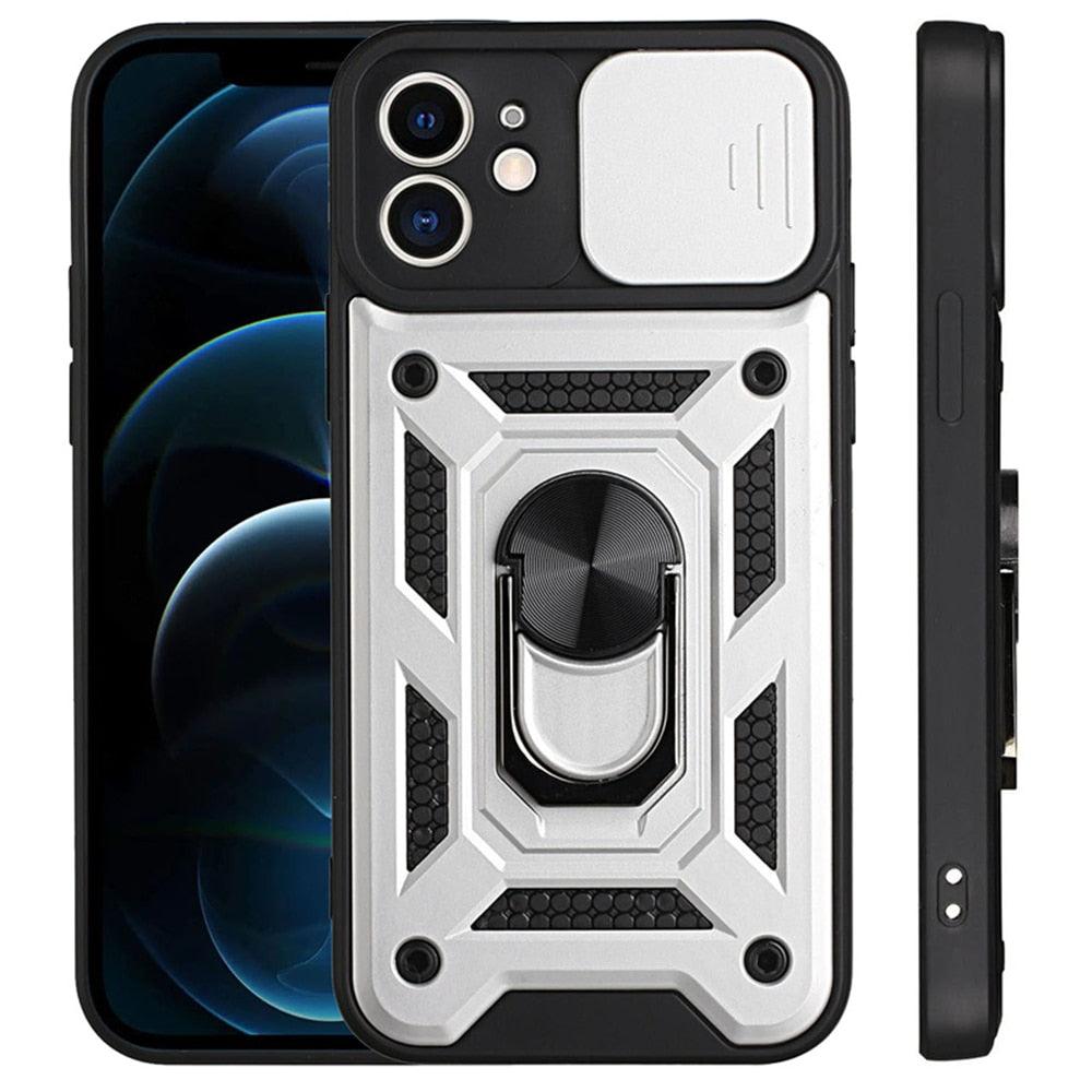 Camera Protection Shockproof Armor Case For iPhone 12 13 14 Pro Max Cover Men Cool Woman Camera Cover And Stand Sliding Lens Protection Rotating Ring Mount Shock Resistant Shockproof Protective Bumper