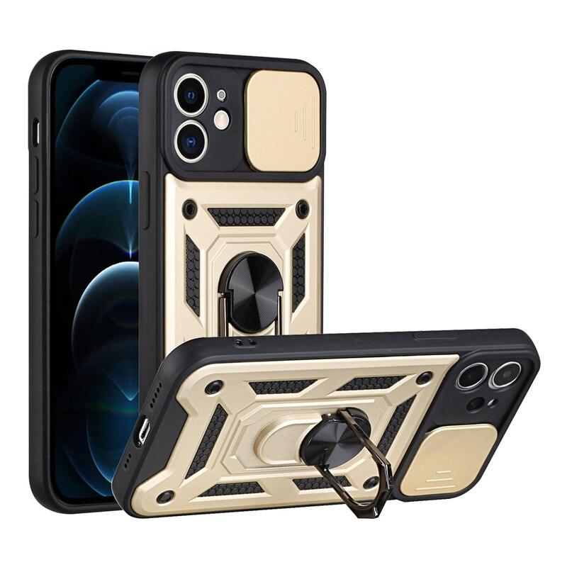 Camera Protection Shockproof Armor Case For iPhone 12 13 14 Pro Max Cover Men Cool Woman Camera Cover And Stand Sliding Lens Protection Rotating Ring Mount Shock Resistant Shockproof Protective Bumper