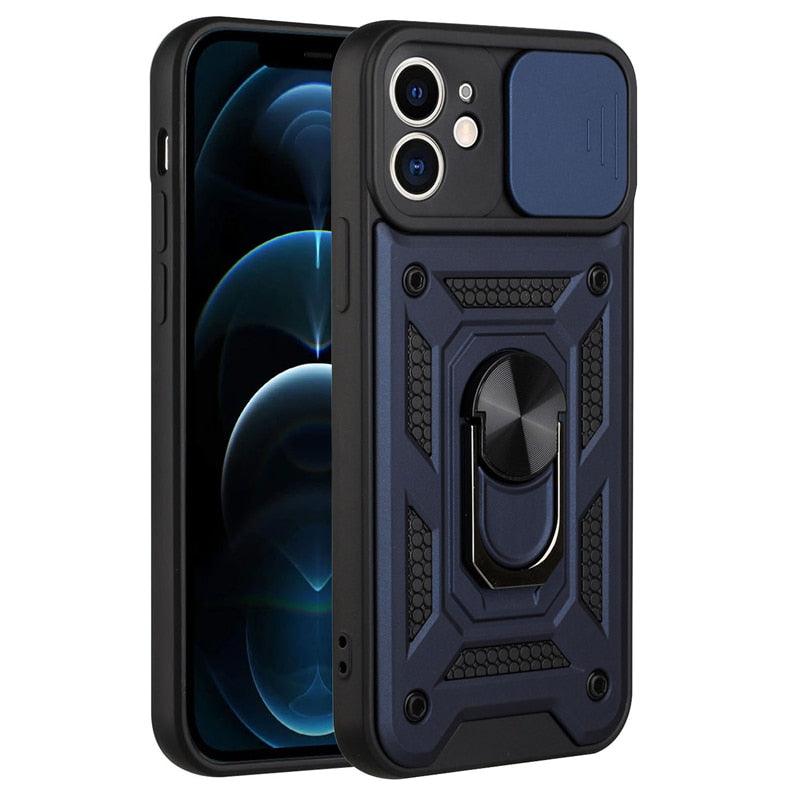 Camera Protection Shockproof Armor Case For iPhone 12 13 14 Pro Max Cover Men Cool Woman Camera Cover And Stand Sliding Lens Protection Rotating Ring Mount Shock Resistant Shockproof Protective Bumper
