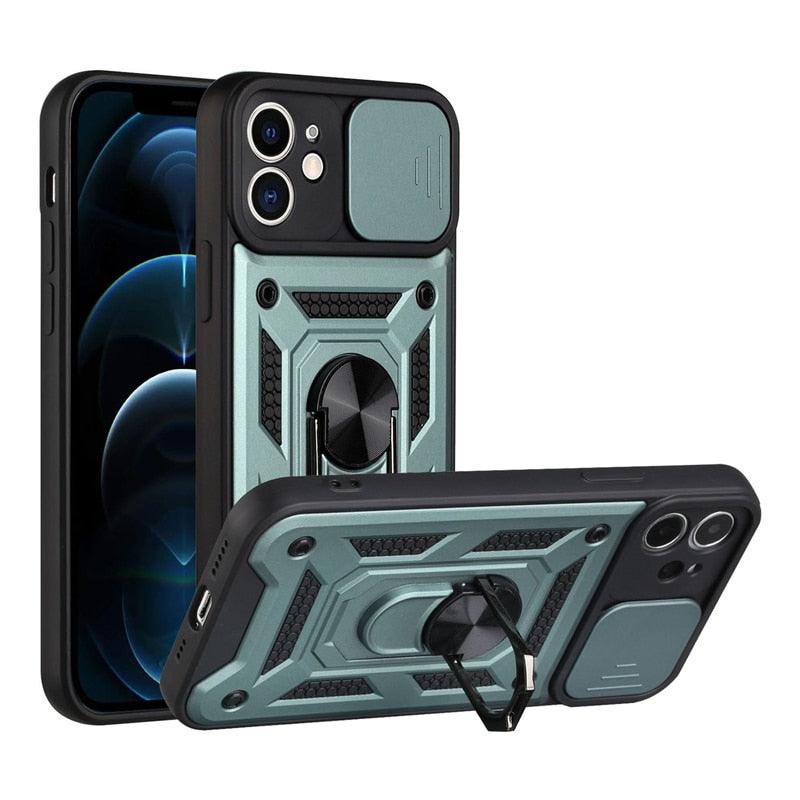 Camera Protection Shockproof Armor Case For iPhone 12 13 14 Pro Max Cover Men Cool Woman Camera Cover And Stand Sliding Lens Protection Rotating Ring Mount Shock Resistant Shockproof Protective Bumper