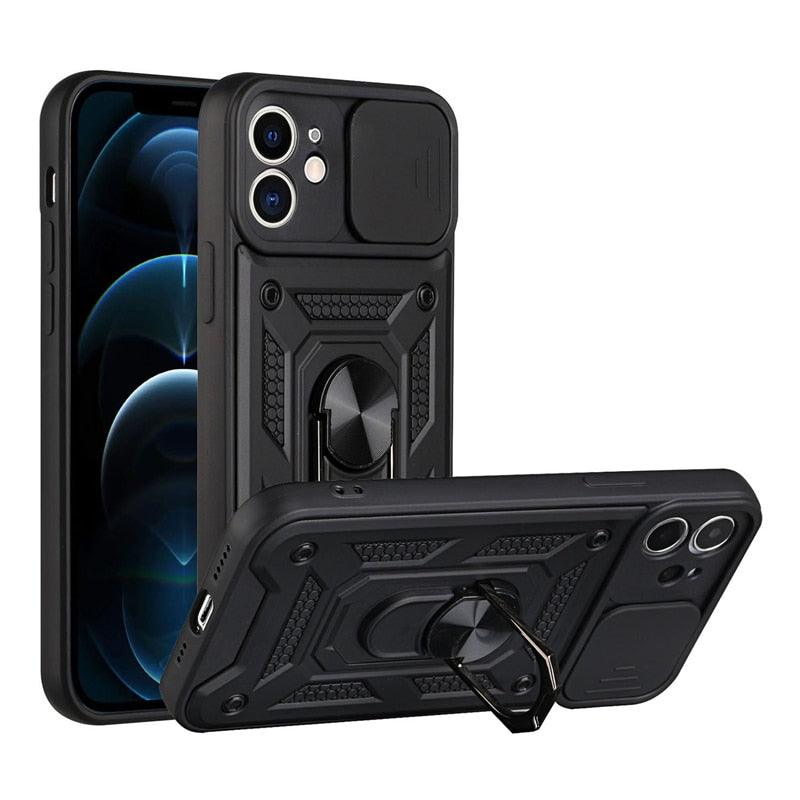 Camera Protection Shockproof Armor Case For iPhone 12 13 14 Pro Max Cover Men Cool Woman Camera Cover And Stand Sliding Lens Protection Rotating Ring Mount Shock Resistant Shockproof Protective Bumper