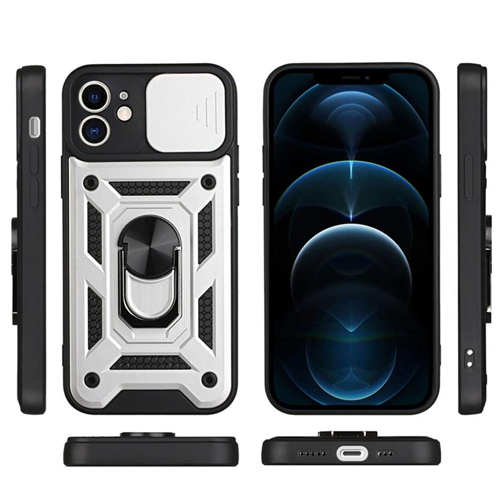 Camera Protection Shockproof Armor Case For iPhone 12 13 14 Pro Max Cover Men Cool Woman Camera Cover And Stand Sliding Lens Protection Rotating Ring Mount Shock Resistant Shockproof Protective Bumper