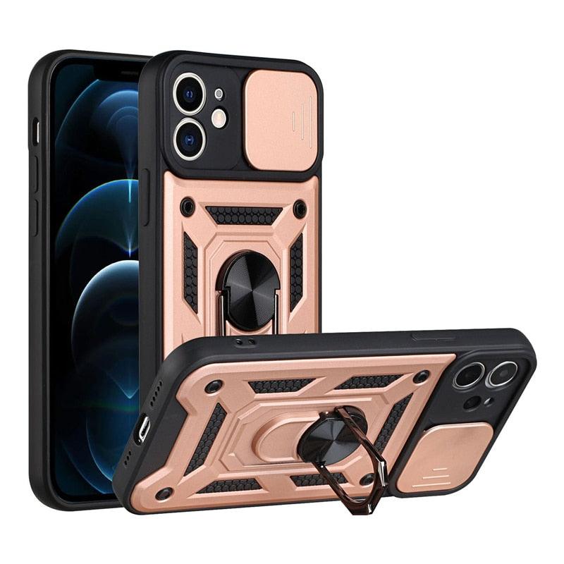 Camera Protection Shockproof Armor Case For iPhone 12 13 14 Pro Max Cover Men Cool Woman Camera Cover And Stand Sliding Lens Protection Rotating Ring Mount Shock Resistant Shockproof Protective Bumper
