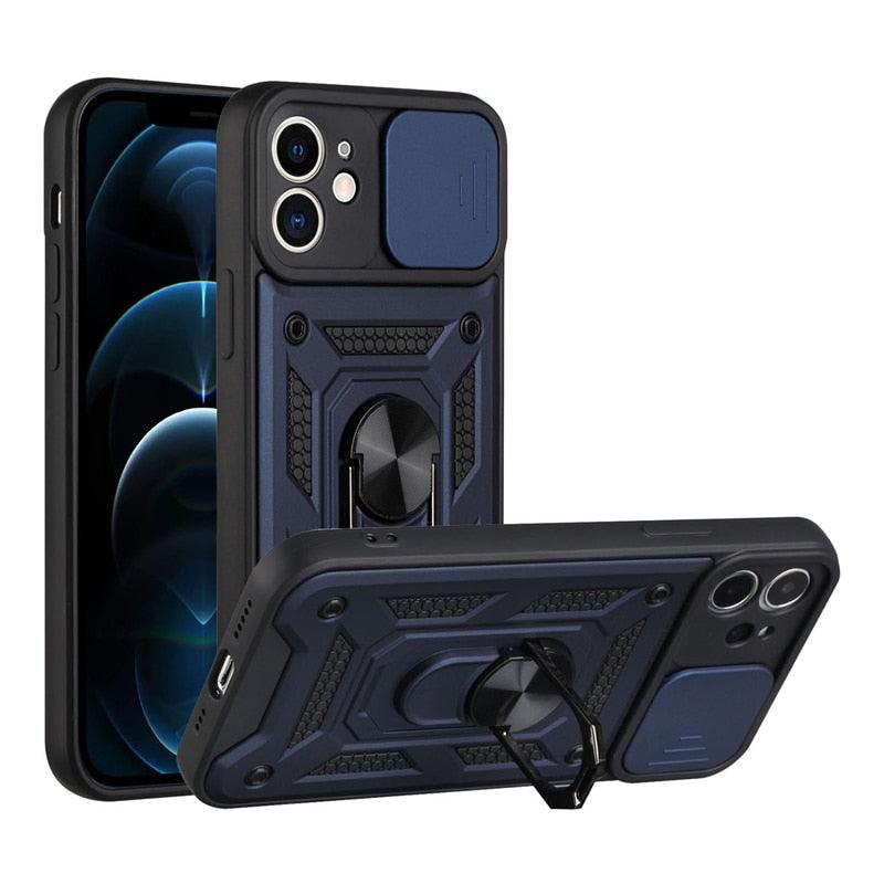 Camera Protection Shockproof Armor Case For iPhone 12 13 14 Pro Max Cover Men Cool Woman Camera Cover And Stand Sliding Lens Protection Rotating Ring Mount Shock Resistant Shockproof Protective Bumper