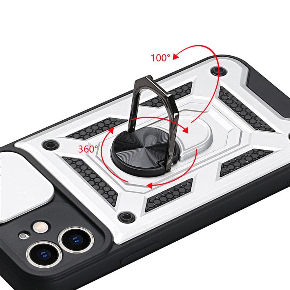 Camera Protection Shockproof Armor Case For iPhone 12 13 14 Pro Max Cover Men Cool Woman Camera Cover And Stand Sliding Lens Protection Rotating Ring Mount Shock Resistant Shockproof Protective Bumper
