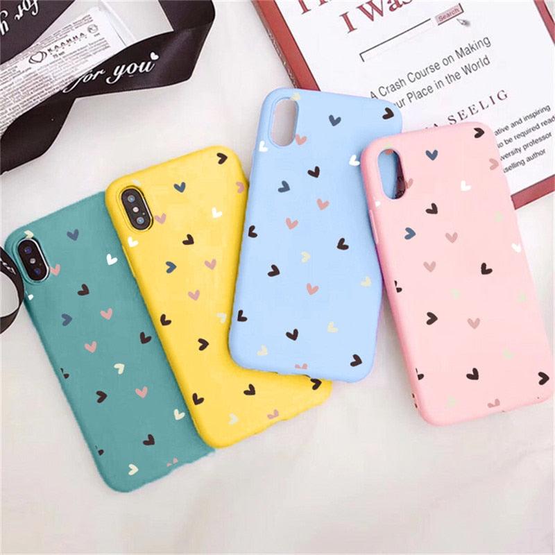 Candy Color Cute Love Heart Phone Case For Iphone 13 12 11 Pro Max Soft Silicon Purple White Silicone Case With Little Heart Pattern Slim Shockproof Protective Back Cover