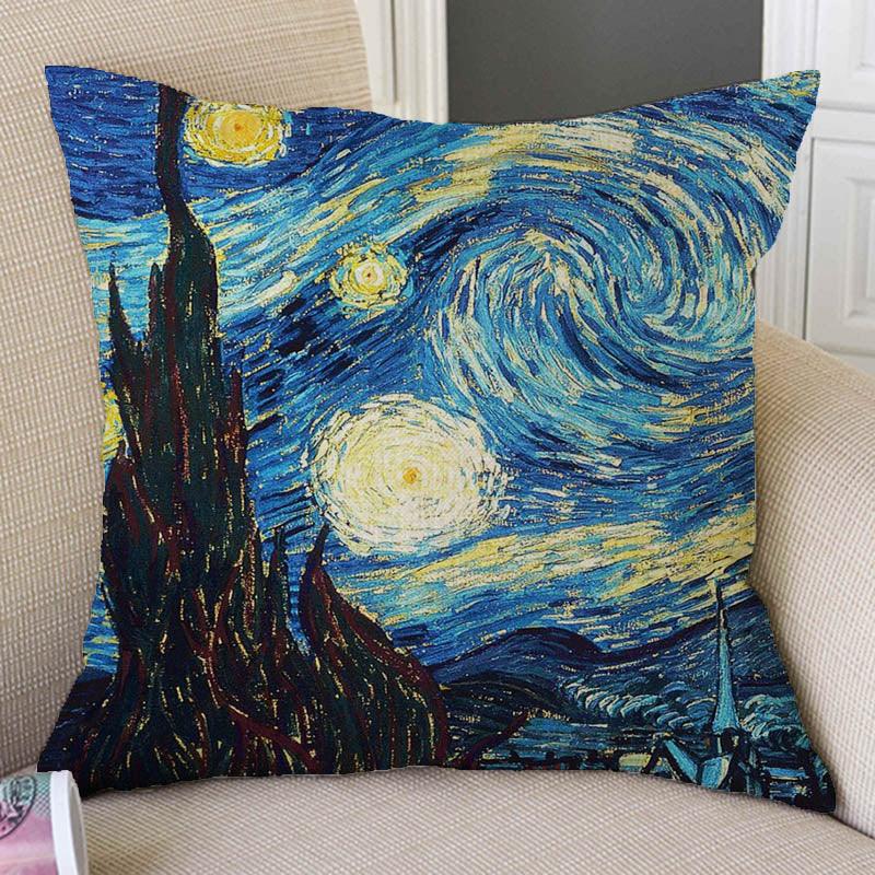 Canvas Throw Pillow Cover Famous Oil Painting Art Self Portrait Sunflower Starry Night Gallery Art Decoration Pillow Case Linen Cushion Cover Canvas Throw Pillow Cover Case for Couch Sofa Home Decoration Famous Picture Print 44x44cm