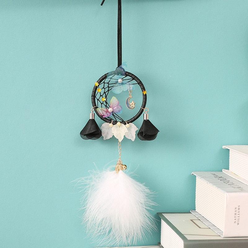 Car Interior Rear-view Mirror Hanging Decor Small Dream Catcher Boho Nature Feather Home Decor Handmade Grids Nature Feather Car Charms Pendant Accessories Gift