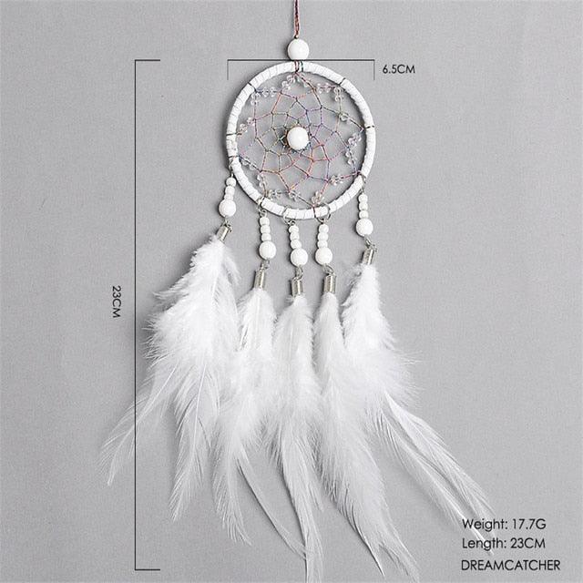 Car Interior Rear-view Mirror Hanging Decor Small Dream Catcher Boho Nature Feather Home Decor Handmade Grids Nature Feather Car Charms Pendant Accessories Gift