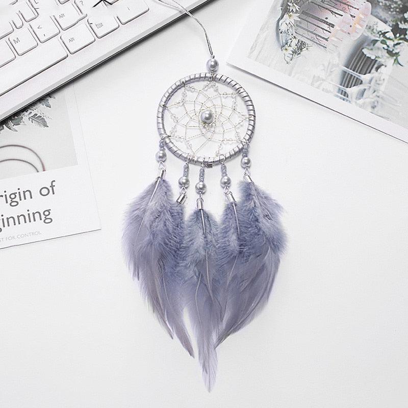 Car Interior Rear-view Mirror Hanging Decor Small Dream Catcher Boho Nature Feather Home Decor Handmade Grids Nature Feather Car Charms Pendant Accessories Gift