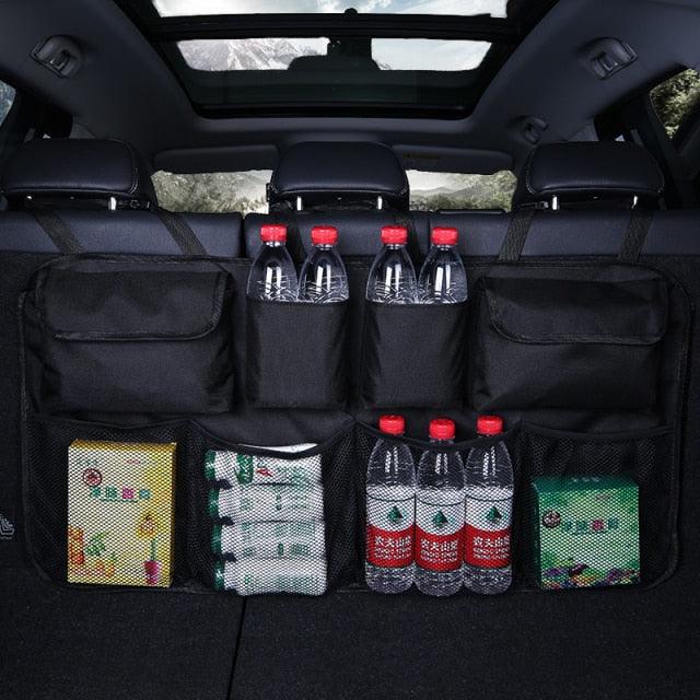 Car Trunk Organizer Adjustable Backseat Storage Bag Net High Capacity Multi-use Oxford Automobile Adjustable Strap Durable Seat Back Organizers Universal Back Seat Trunk Organizer Hanging Car Organizer Trunk Foldable Cargo Storage Backseat Trunk Organizer